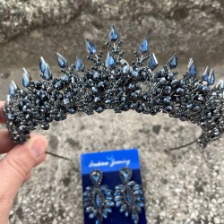 Salvatore Lacivert Gelin Kına Tacı Özel Gün Aksesuar Kadın Taç Ve İnce Mekik Küpe Takımı-SALVATORE-19 Salvatore Lacivert Gelin Kına Tacı Özel Gün Aksesuar Kadın Taç Ve İnce Mekik Küpe Takımı-SALVATORE-19