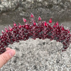 Salvatore Bordo Gelin Kına Tacı Yüksek Kalite Özel Gün Aksesuar Kadın Taç Saç Aksesuarı-SALVATORE-3 Salvatore Bordo Gelin Kına Tacı Yüksek Kalite Özel Gün Aksesuar Kadın Taç Saç Aksesuarı-SALVATORE-3