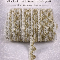 Krem Gold Seraphine L&uuml;ks Dekoratif Kenar S&uuml;s&uuml; Şerit &ndash; El İşi S&uuml;sleme 1 Metre-SERAPHINE-100