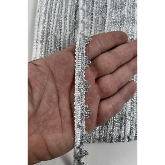 Beyaz G&uuml;m&uuml;ş Seraphine L&uuml;ks Dekoratif Kenar S&uuml;s&uuml; Şerit &ndash; El İşi S&uuml;sleme 1 Metre-SERAPHINE-101