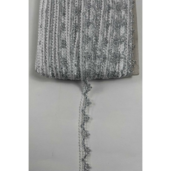 Beyaz G&uuml;m&uuml;ş Seraphine L&uuml;ks Dekoratif Kenar S&uuml;s&uuml; Şerit &ndash; El İşi S&uuml;sleme 1 Metre-SERAPHINE-101