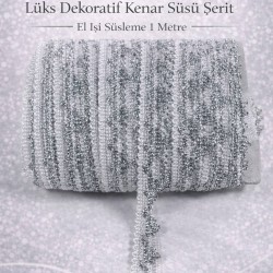 Beyaz G&uuml;m&uuml;ş Seraphine L&uuml;ks Dekoratif Kenar S&uuml;s&uuml; Şerit &ndash; El İşi S&uuml;sleme 1 Metre-SERAPHINE-101