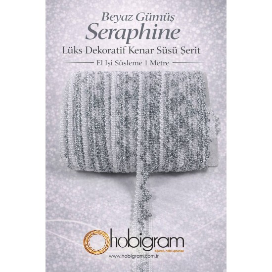 Beyaz G&uuml;m&uuml;ş Seraphine L&uuml;ks Dekoratif Kenar S&uuml;s&uuml; Şerit &ndash; El İşi S&uuml;sleme 1 Metre-SERAPHINE-101