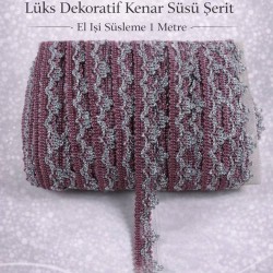M&uuml;rd&uuml;m G&uuml;m&uuml;ş Seraphine L&uuml;ks Dekoratif Kenar S&uuml;s&uuml; Şerit &ndash; El İşi S&uuml;sleme 1 Metre-SERAPHINE-102