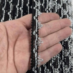 Siyah G&uuml;m&uuml;ş Seraphine L&uuml;ks Dekoratif Kenar S&uuml;s&uuml; Şerit &ndash; El İşi S&uuml;sleme 1 Metre-SERAPHINE-103