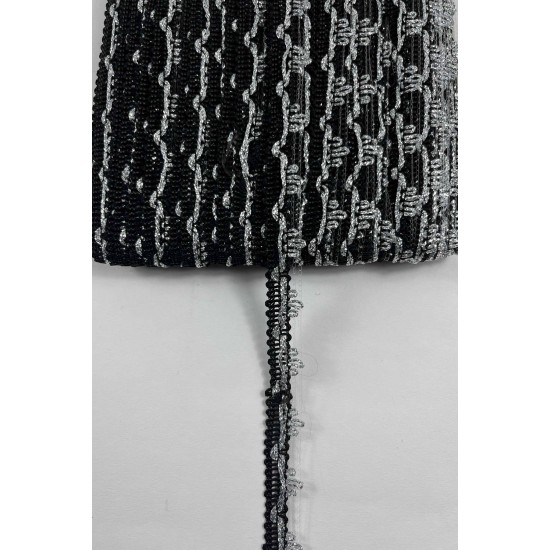 Siyah G&uuml;m&uuml;ş Seraphine L&uuml;ks Dekoratif Kenar S&uuml;s&uuml; Şerit &ndash; El İşi S&uuml;sleme 1 Metre-SERAPHINE-103