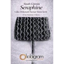Siyah G&uuml;m&uuml;ş Seraphine L&uuml;ks Dekoratif Kenar S&uuml;s&uuml; Şerit &ndash; El İşi S&uuml;sleme 1 Metre-SERAPHINE-103