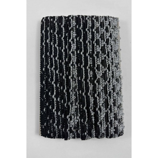 Siyah G&uuml;m&uuml;ş Seraphine L&uuml;ks Dekoratif Kenar S&uuml;s&uuml; Şerit &ndash; El İşi S&uuml;sleme 1 Metre-SERAPHINE-103