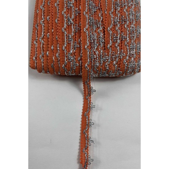 Turuncu G&uuml;m&uuml;ş Seraphine L&uuml;ks Dekoratif Kenar S&uuml;s&uuml; Şerit &ndash; El İşi S&uuml;sleme 1 Metre-SERAPHINE-104