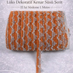 Turuncu G&uuml;m&uuml;ş Seraphine L&uuml;ks Dekoratif Kenar S&uuml;s&uuml; Şerit &ndash; El İşi S&uuml;sleme 1 Metre-SERAPHINE-104