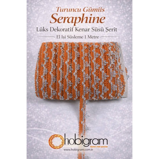 Turuncu G&uuml;m&uuml;ş Seraphine L&uuml;ks Dekoratif Kenar S&uuml;s&uuml; Şerit &ndash; El İşi S&uuml;sleme 1 Metre-SERAPHINE-104