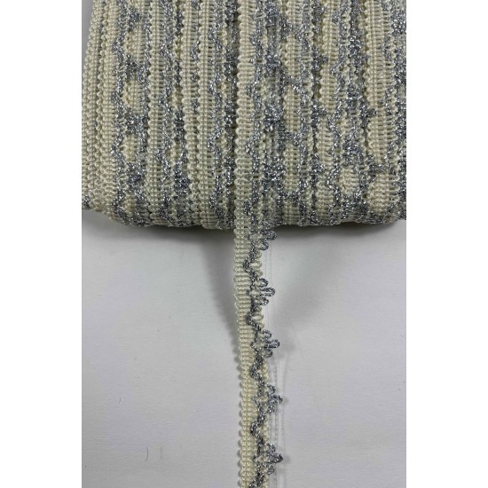 Krem G&uuml;m&uuml;ş Seraphine L&uuml;ks Dekoratif Kenar S&uuml;s&uuml; Şerit &ndash; El İşi S&uuml;sleme 1 Metre-SERAPHINE-105