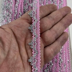 Pembe G&uuml;m&uuml;ş Seraphine L&uuml;ks Dekoratif Kenar S&uuml;s&uuml; Şerit &ndash; El İşi S&uuml;sleme 1 Metre-SERAPHINE-106