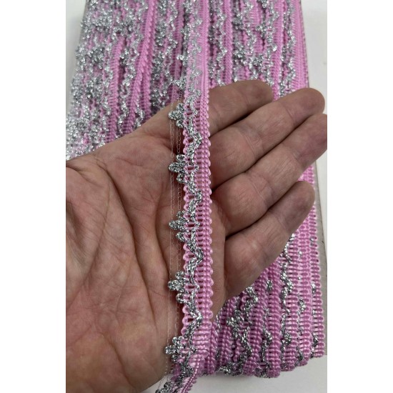 Pembe G&uuml;m&uuml;ş Seraphine L&uuml;ks Dekoratif Kenar S&uuml;s&uuml; Şerit &ndash; El İşi S&uuml;sleme 1 Metre-SERAPHINE-106