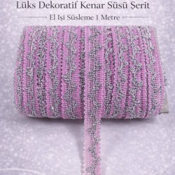 Pembe G&uuml;m&uuml;ş Seraphine L&uuml;ks Dekoratif Kenar S&uuml;s&uuml; Şerit &ndash; El İşi S&uuml;sleme 1 Metre-SERAPHINE-106