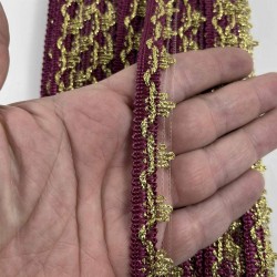 Bordo Gold Seraphine L&uuml;ks Dekoratif Kenar S&uuml;s&uuml; Şerit &ndash; El İşi S&uuml;sleme 1 Metre-SERAPHINE-107
