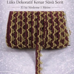Bordo Gold Seraphine L&uuml;ks Dekoratif Kenar S&uuml;s&uuml; Şerit &ndash; El İşi S&uuml;sleme 1 Metre-SERAPHINE-107