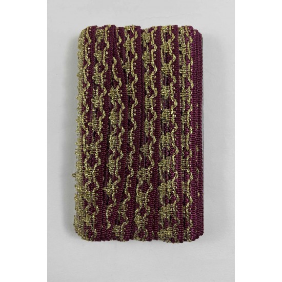 Bordo Gold Seraphine L&uuml;ks Dekoratif Kenar S&uuml;s&uuml; Şerit &ndash; El İşi S&uuml;sleme 1 Metre-SERAPHINE-107