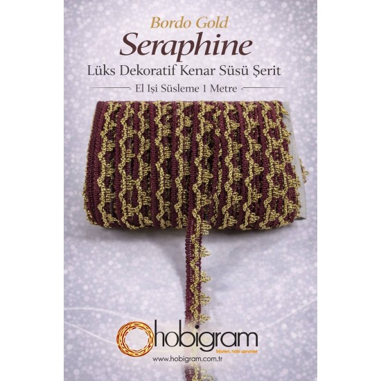 Bordo Gold Seraphine L&uuml;ks Dekoratif Kenar S&uuml;s&uuml; Şerit &ndash; El İşi S&uuml;sleme 1 Metre-SERAPHINE-107
