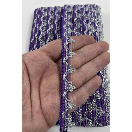 Mor G&uuml;m&uuml;ş Seraphine L&uuml;ks Dekoratif Kenar S&uuml;s&uuml; Şerit &ndash; El İşi S&uuml;sleme 1 Metre-SERAPHINE-108