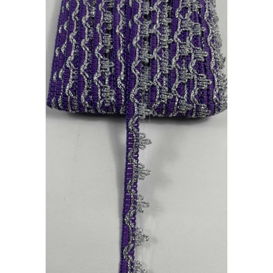 Mor G&uuml;m&uuml;ş Seraphine L&uuml;ks Dekoratif Kenar S&uuml;s&uuml; Şerit &ndash; El İşi S&uuml;sleme 1 Metre-SERAPHINE-108