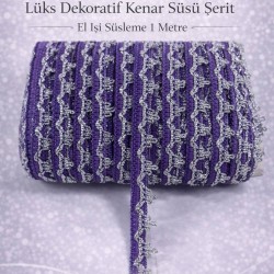 Mor G&uuml;m&uuml;ş Seraphine L&uuml;ks Dekoratif Kenar S&uuml;s&uuml; Şerit &ndash; El İşi S&uuml;sleme 1 Metre-SERAPHINE-108
