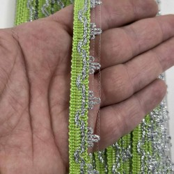 Yeşil G&uuml;m&uuml;ş Seraphine L&uuml;ks Dekoratif Kenar S&uuml;s&uuml; Şerit &ndash; El İşi S&uuml;sleme 1 Metre-SERAPHINE-109