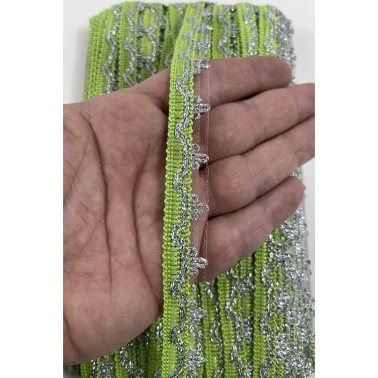 Yeşil G&uuml;m&uuml;ş Seraphine L&uuml;ks Dekoratif Kenar S&uuml;s&uuml; Şerit &ndash; El İşi S&uuml;sleme 1 Metre-SERAPHINE-109