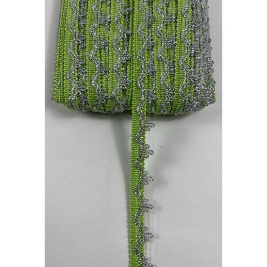 Yeşil G&uuml;m&uuml;ş Seraphine L&uuml;ks Dekoratif Kenar S&uuml;s&uuml; Şerit &ndash; El İşi S&uuml;sleme 1 Metre-SERAPHINE-109