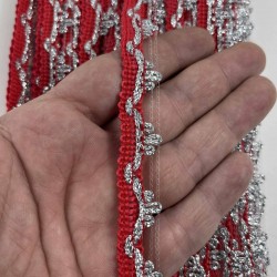 Kırmızı G&uuml;m&uuml;ş Seraphine L&uuml;ks Dekoratif Kenar S&uuml;s&uuml; Şerit &ndash; El İşi S&uuml;sleme 1 Metre-SERAPHINE-110