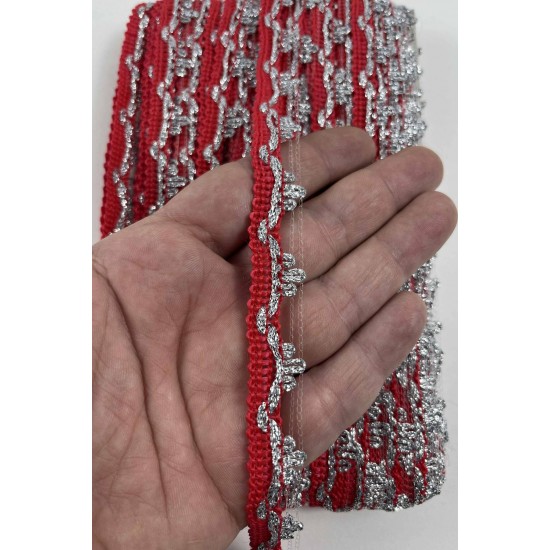 Kırmızı G&uuml;m&uuml;ş Seraphine L&uuml;ks Dekoratif Kenar S&uuml;s&uuml; Şerit &ndash; El İşi S&uuml;sleme 1 Metre-SERAPHINE-110