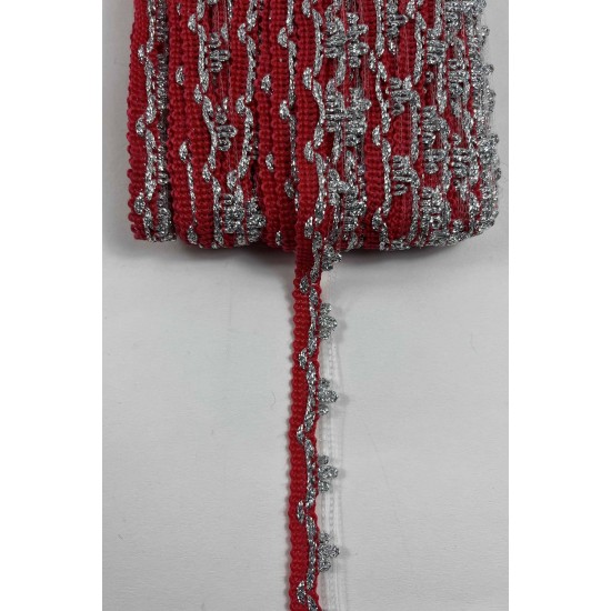 Kırmızı G&uuml;m&uuml;ş Seraphine L&uuml;ks Dekoratif Kenar S&uuml;s&uuml; Şerit &ndash; El İşi S&uuml;sleme 1 Metre-SERAPHINE-110