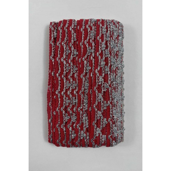 Kırmızı G&uuml;m&uuml;ş Seraphine L&uuml;ks Dekoratif Kenar S&uuml;s&uuml; Şerit &ndash; El İşi S&uuml;sleme 1 Metre-SERAPHINE-110