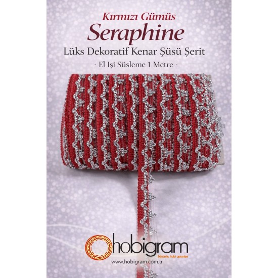 Kırmızı G&uuml;m&uuml;ş Seraphine L&uuml;ks Dekoratif Kenar S&uuml;s&uuml; Şerit &ndash; El İşi S&uuml;sleme 1 Metre-SERAPHINE-110