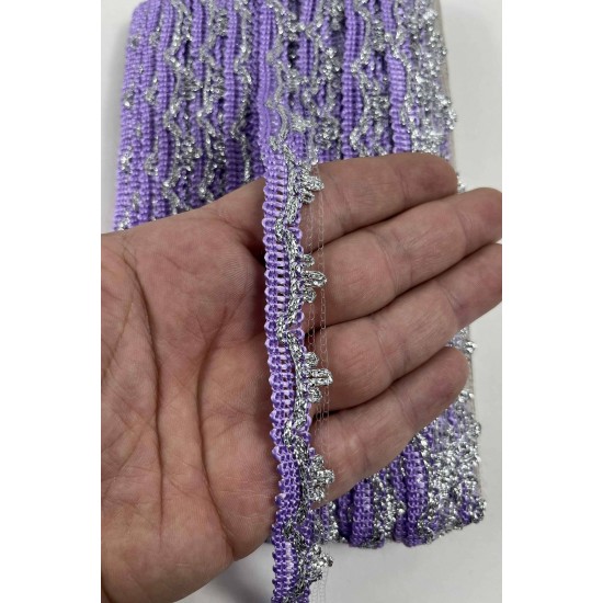 Lila G&uuml;m&uuml;ş Seraphine L&uuml;ks Dekoratif Kenar S&uuml;s&uuml; Şerit &ndash; El İşi S&uuml;sleme 1 Metre-SERAPHINE-111