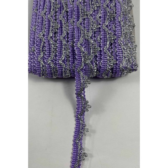 Lila G&uuml;m&uuml;ş Seraphine L&uuml;ks Dekoratif Kenar S&uuml;s&uuml; Şerit &ndash; El İşi S&uuml;sleme 1 Metre-SERAPHINE-111