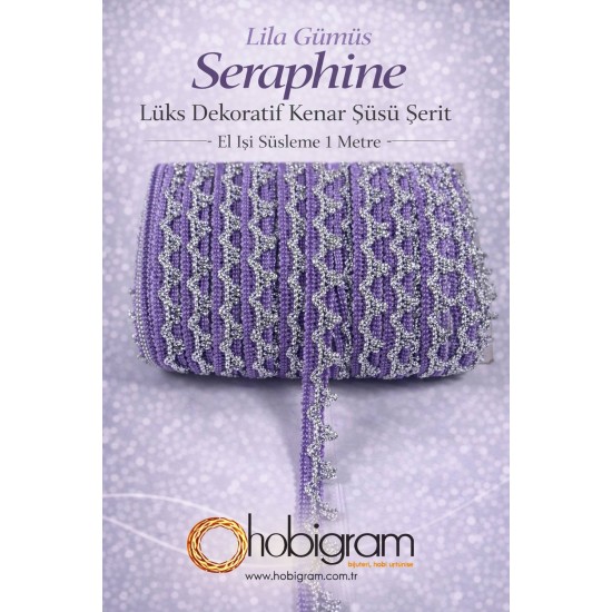 Lila G&uuml;m&uuml;ş Seraphine L&uuml;ks Dekoratif Kenar S&uuml;s&uuml; Şerit &ndash; El İşi S&uuml;sleme 1 Metre-SERAPHINE-111