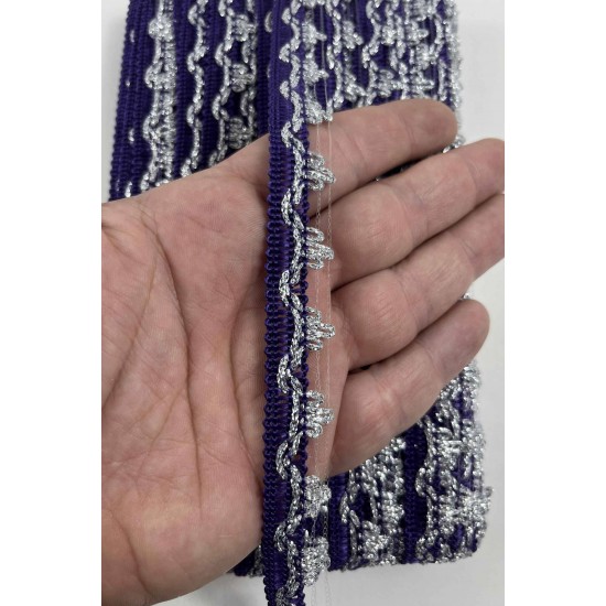 Lacivert G&uuml;m&uuml;ş Seraphine L&uuml;ks Dekoratif Kenar S&uuml;s&uuml; Şerit &ndash; El İşi S&uuml;sleme 1 Metre-SERAPHINE-112