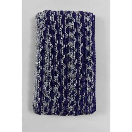 Lacivert G&uuml;m&uuml;ş Seraphine L&uuml;ks Dekoratif Kenar S&uuml;s&uuml; Şerit &ndash; El İşi S&uuml;sleme 1 Metre-SERAPHINE-112