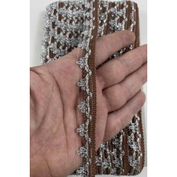 Kahverengi G&uuml;m&uuml;ş Seraphine L&uuml;ks Dekoratif Kenar S&uuml;s&uuml; Şerit &ndash; El İşi S&uuml;sleme 1 Metre-SERAPHINE-113