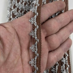 Kahverengi G&uuml;m&uuml;ş Seraphine L&uuml;ks Dekoratif Kenar S&uuml;s&uuml; Şerit &ndash; El İşi S&uuml;sleme 1 Metre-SERAPHINE-113