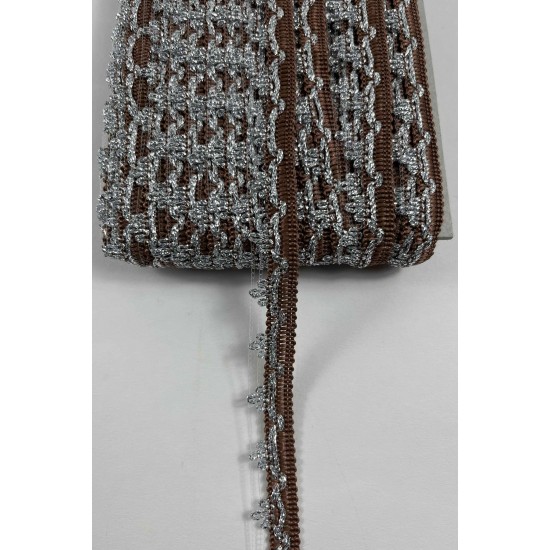 Kahverengi G&uuml;m&uuml;ş Seraphine L&uuml;ks Dekoratif Kenar S&uuml;s&uuml; Şerit &ndash; El İşi S&uuml;sleme 1 Metre-SERAPHINE-113