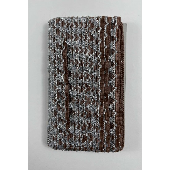 Kahverengi G&uuml;m&uuml;ş Seraphine L&uuml;ks Dekoratif Kenar S&uuml;s&uuml; Şerit &ndash; El İşi S&uuml;sleme 1 Metre-SERAPHINE-113