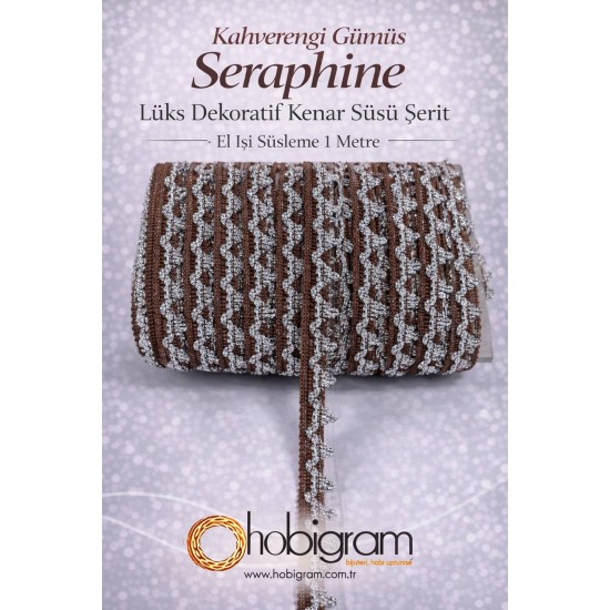 Kahverengi G&uuml;m&uuml;ş Seraphine L&uuml;ks Dekoratif Kenar S&uuml;s&uuml; Şerit &ndash; El İşi S&uuml;sleme 1 Metre-SERAPHINE-113