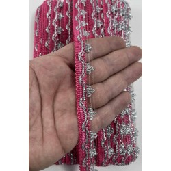 Fuşya G&uuml;m&uuml;ş Seraphine L&uuml;ks Dekoratif Kenar S&uuml;s&uuml; Şerit &ndash; El İşi S&uuml;sleme 1 Metre-SERAPHINE-114