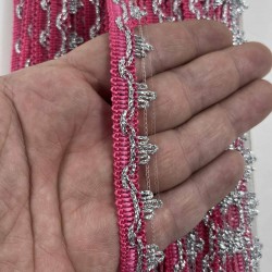 Fuşya G&uuml;m&uuml;ş Seraphine L&uuml;ks Dekoratif Kenar S&uuml;s&uuml; Şerit &ndash; El İşi S&uuml;sleme 1 Metre-SERAPHINE-114