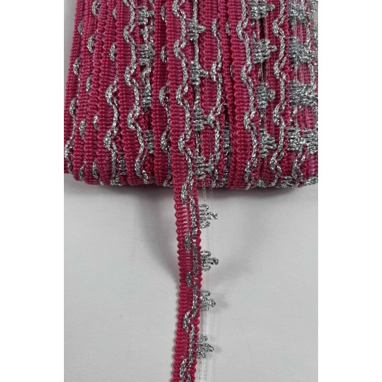 Fuşya G&uuml;m&uuml;ş Seraphine L&uuml;ks Dekoratif Kenar S&uuml;s&uuml; Şerit &ndash; El İşi S&uuml;sleme 1 Metre-SERAPHINE-114