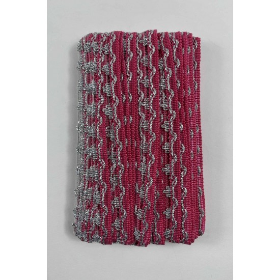 Fuşya G&uuml;m&uuml;ş Seraphine L&uuml;ks Dekoratif Kenar S&uuml;s&uuml; Şerit &ndash; El İşi S&uuml;sleme 1 Metre-SERAPHINE-114