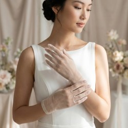 Seravelle Pure Skin Beyaz T&uuml;l Gelin Eldiveni &ndash; İkinci Ten Efekti Zarif Nikah Aksesuarı-SERAVELLE-1