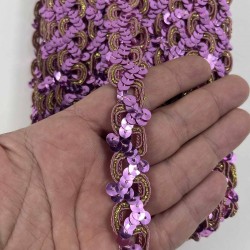 Pembe Sevoria Pullu Dekoratif Kenar S&uuml;s&uuml; Şerit &ndash; El İşi S&uuml;sleme 1 Metre-SEVORIA-100